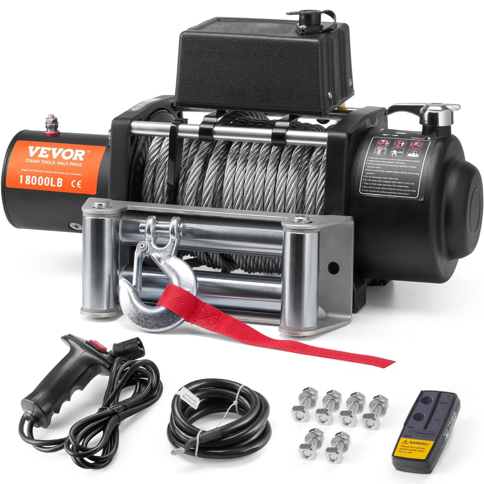Electric Winch, 18,000 lb, 12V DC Truck Winch with ?&brvbar;7/16 in x 85 ft Stee