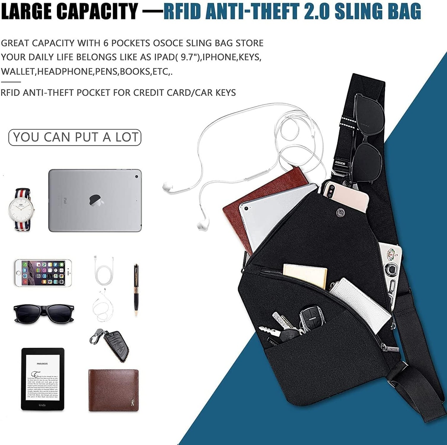 OSOCE Anti Theft Sling Bag for Men Women RFID Crossbody Bag Lightweight Trave…