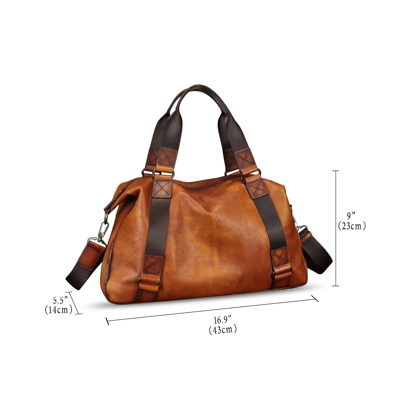 IVTG Vintage Leather Duffle Bag – Men’s Women’s Brown Shoulder Bag