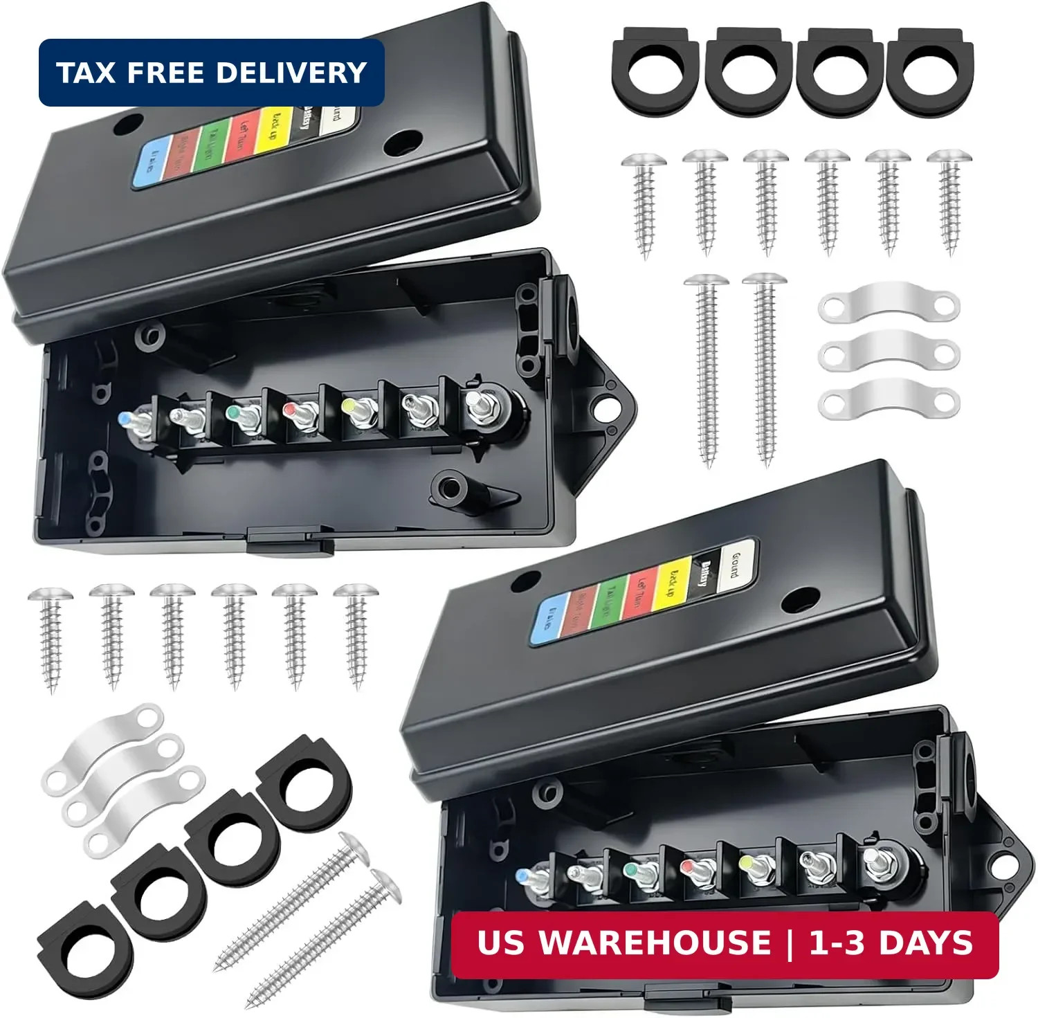2 Set 7 Color Coded Electric 7 Pin Trailer Wiring Junction Box – 7 Way Trailer J