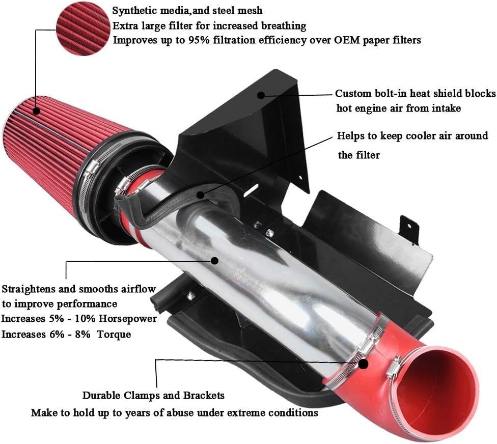 MooSun 4″ Performance Cold Air Intake Kit With Filter For GMC Chevy Chevrolet