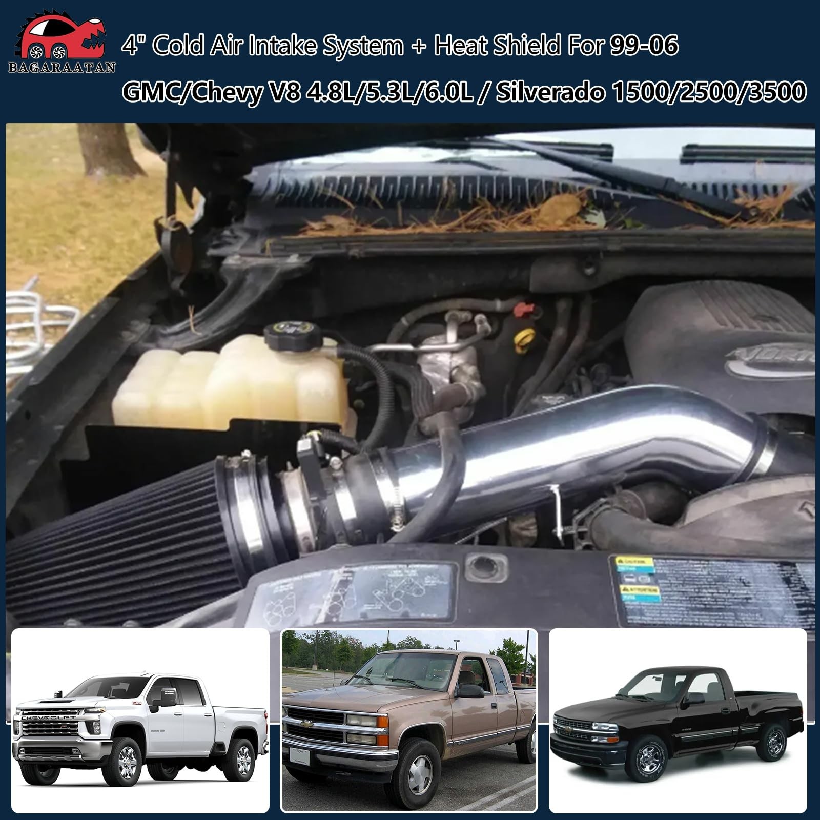 BAGARAATAN 4″ Cold Air Intake 99-06 Chevy/GMC/Silverado V8 4.8L 5.3L 6.0L