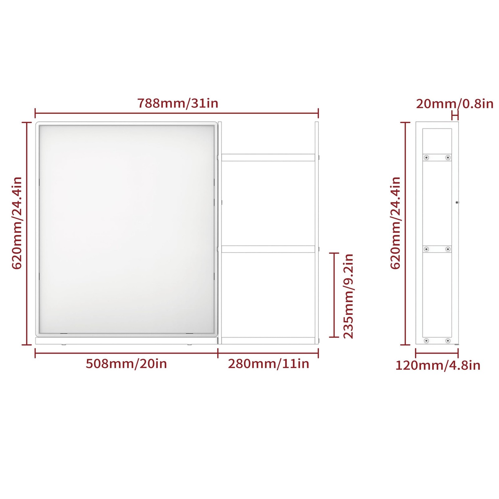 WONSTART White Metal Framed Bathroom Mirror with Shelf, 24.4 X 31 in Rectangu…