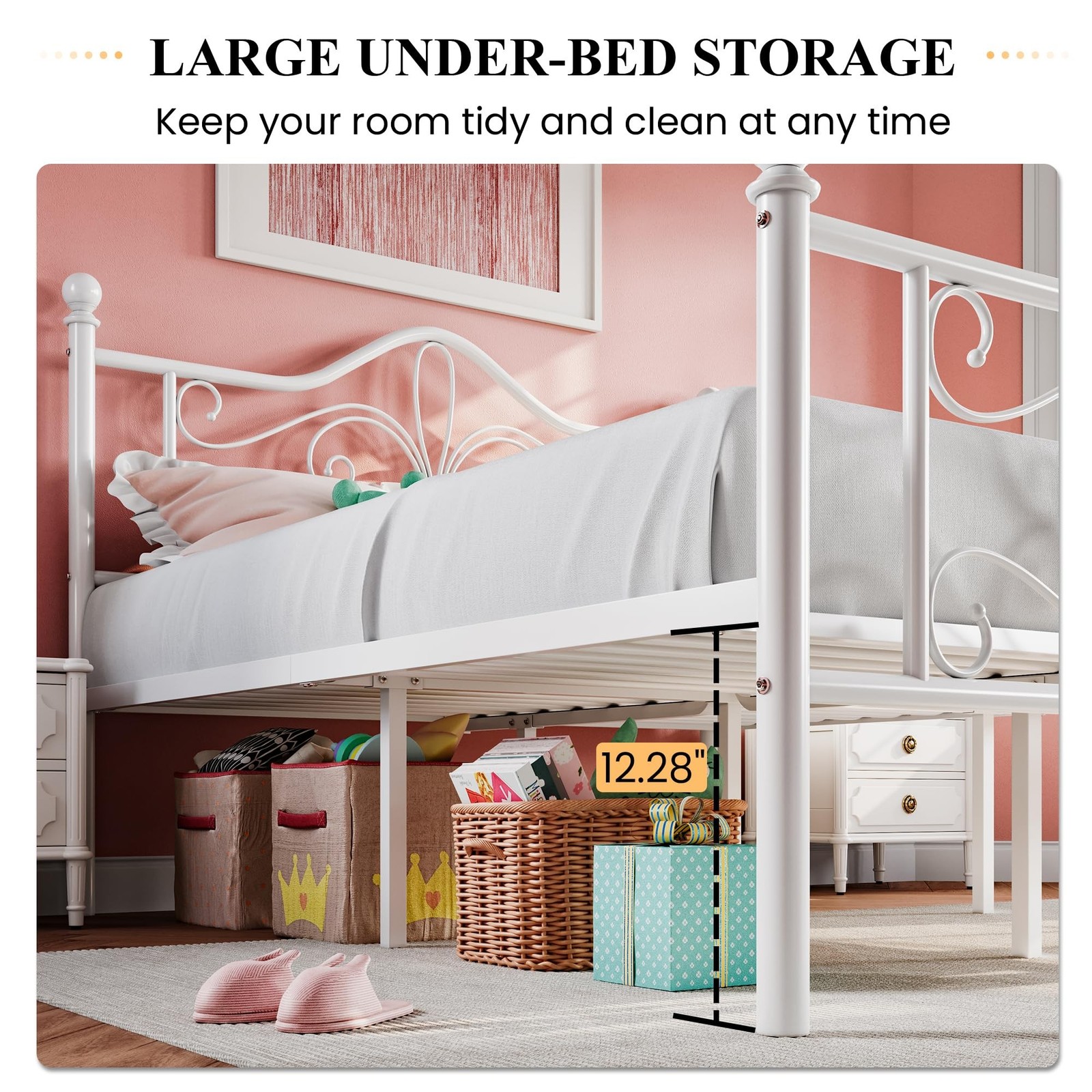 SHA CERLIN Twin Size Bed Frame for Kids,Metal Bed Frame with Butterfly Patter…