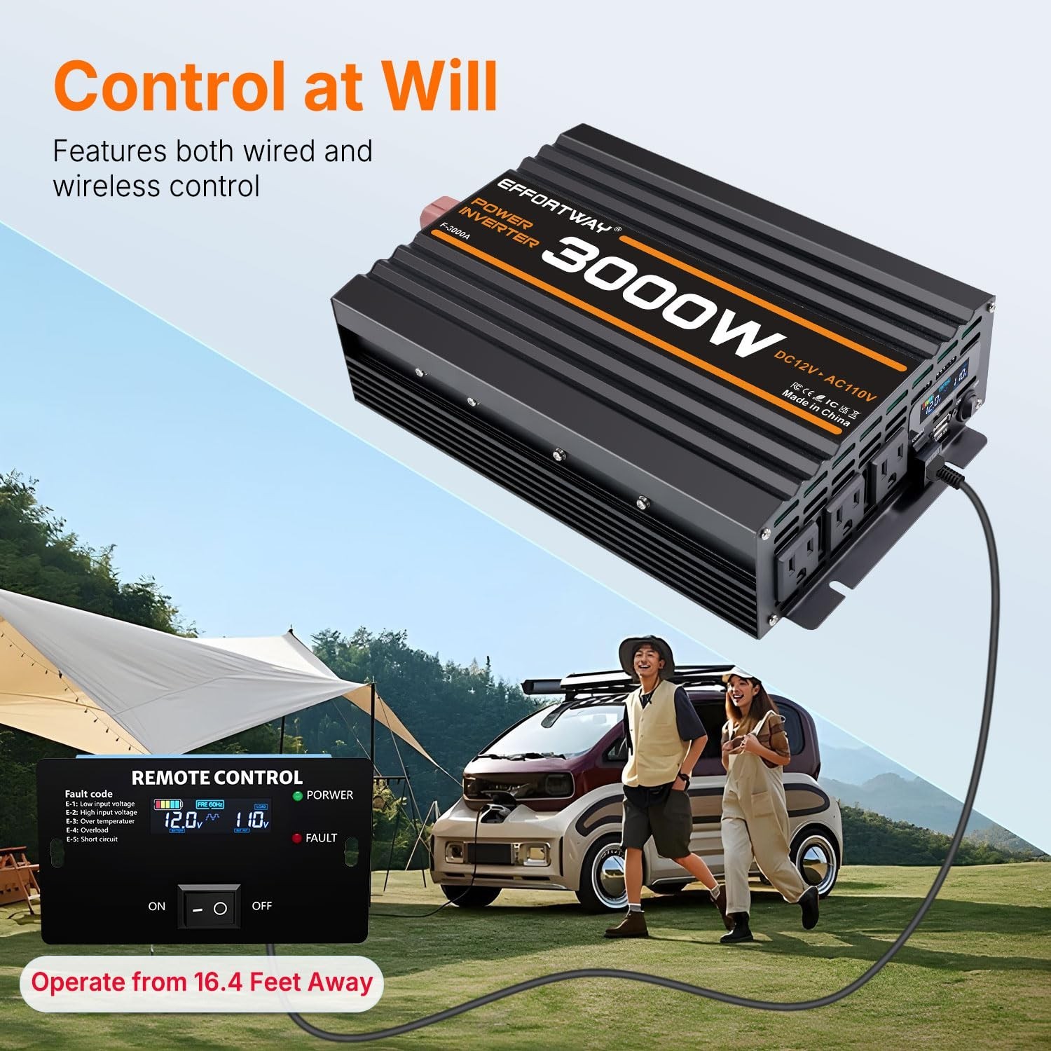 3000W Power Inverter, 12V DC to 110V/120V Modified Sine Wave Inverter with 3 …