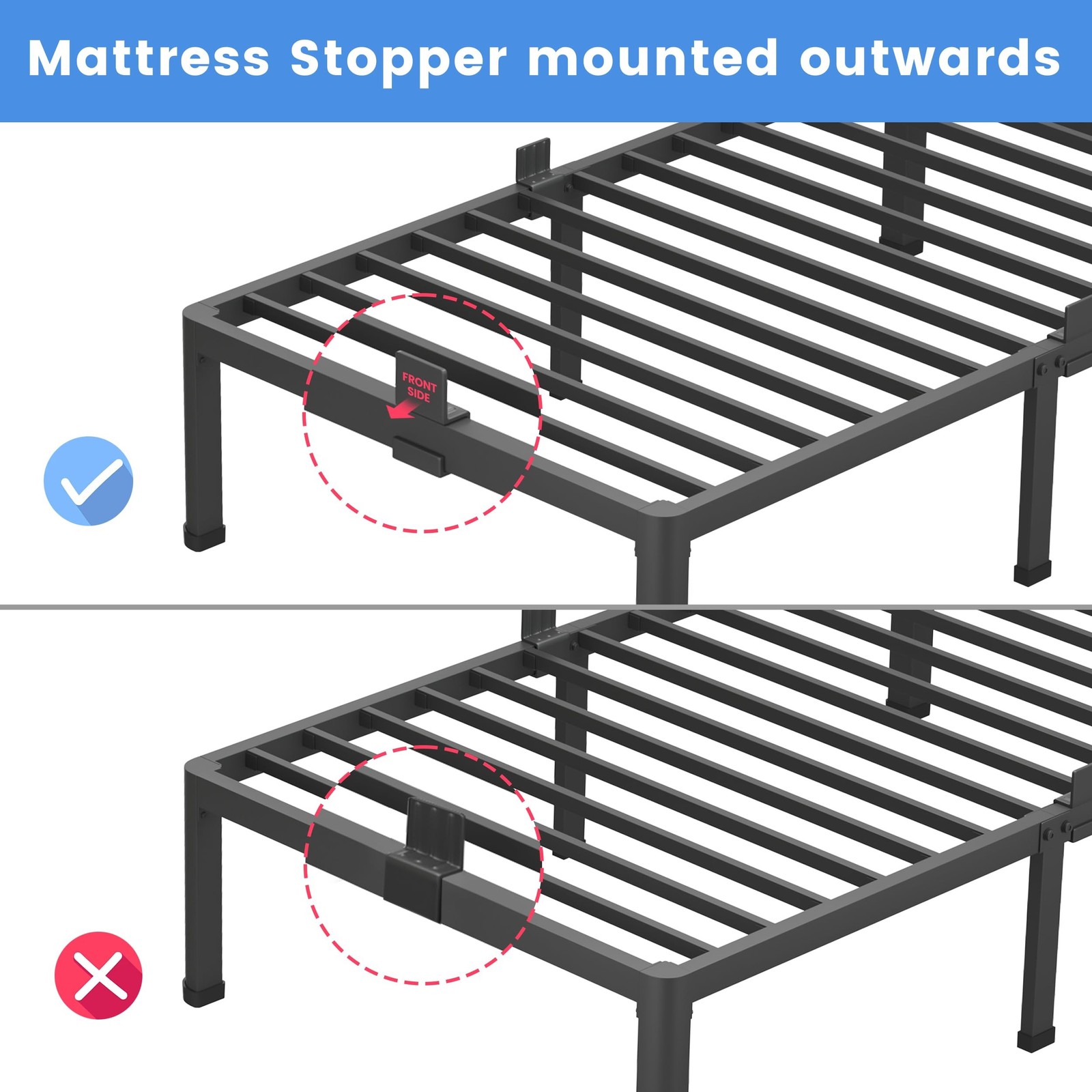 MAF 14 Inch Full Size Metal Platform Bed Frame with Round Corner Legs, 3000 L…