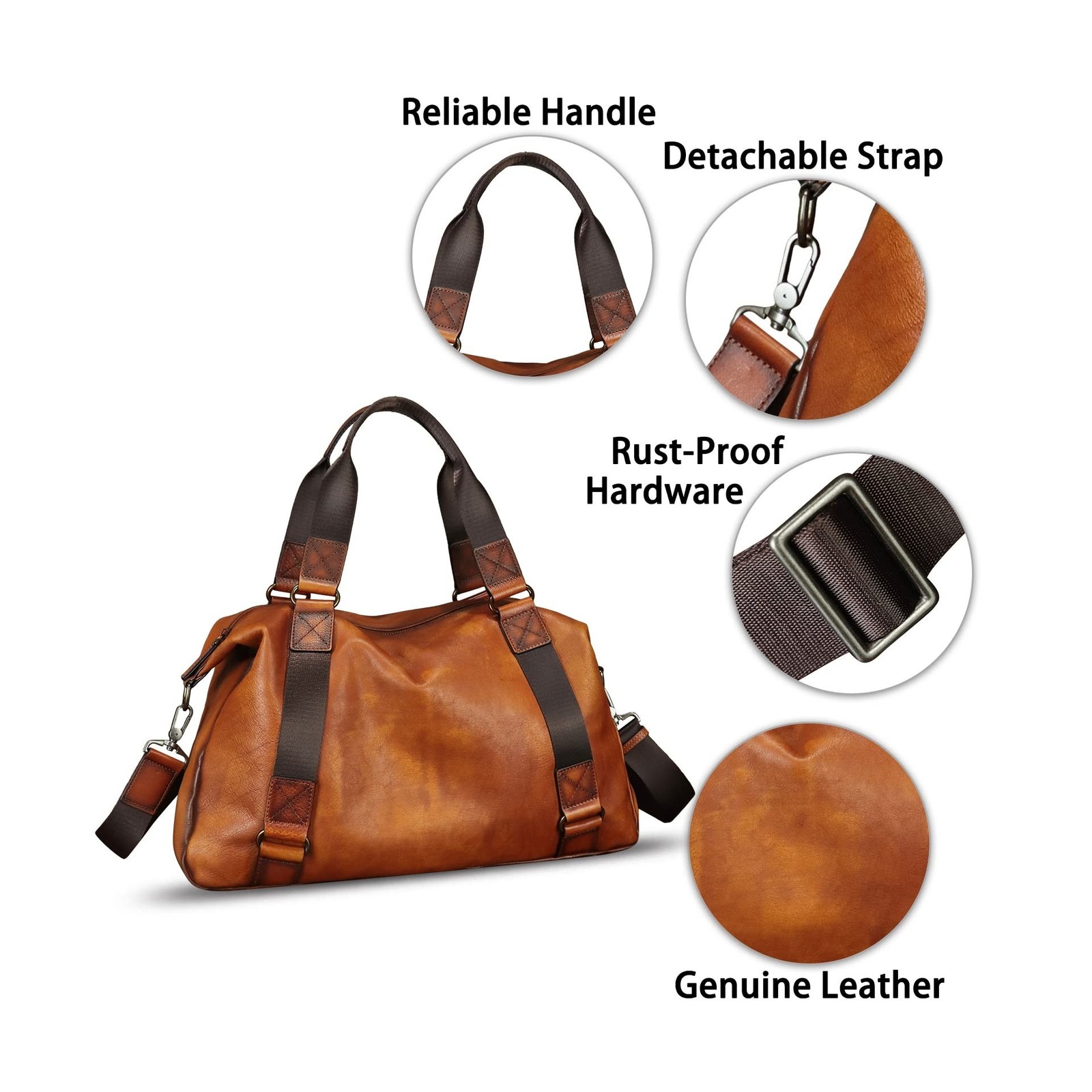 IVTG Vintage Leather Duffle Bag – Men’s Women’s Brown Shoulder Bag