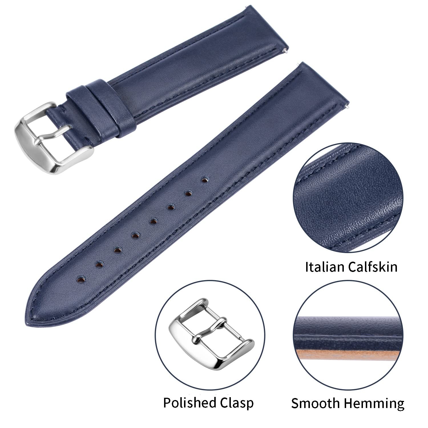 TStrap Leather Watch Band Men – Blue Quick Release Watch Strap for Women Repl…
