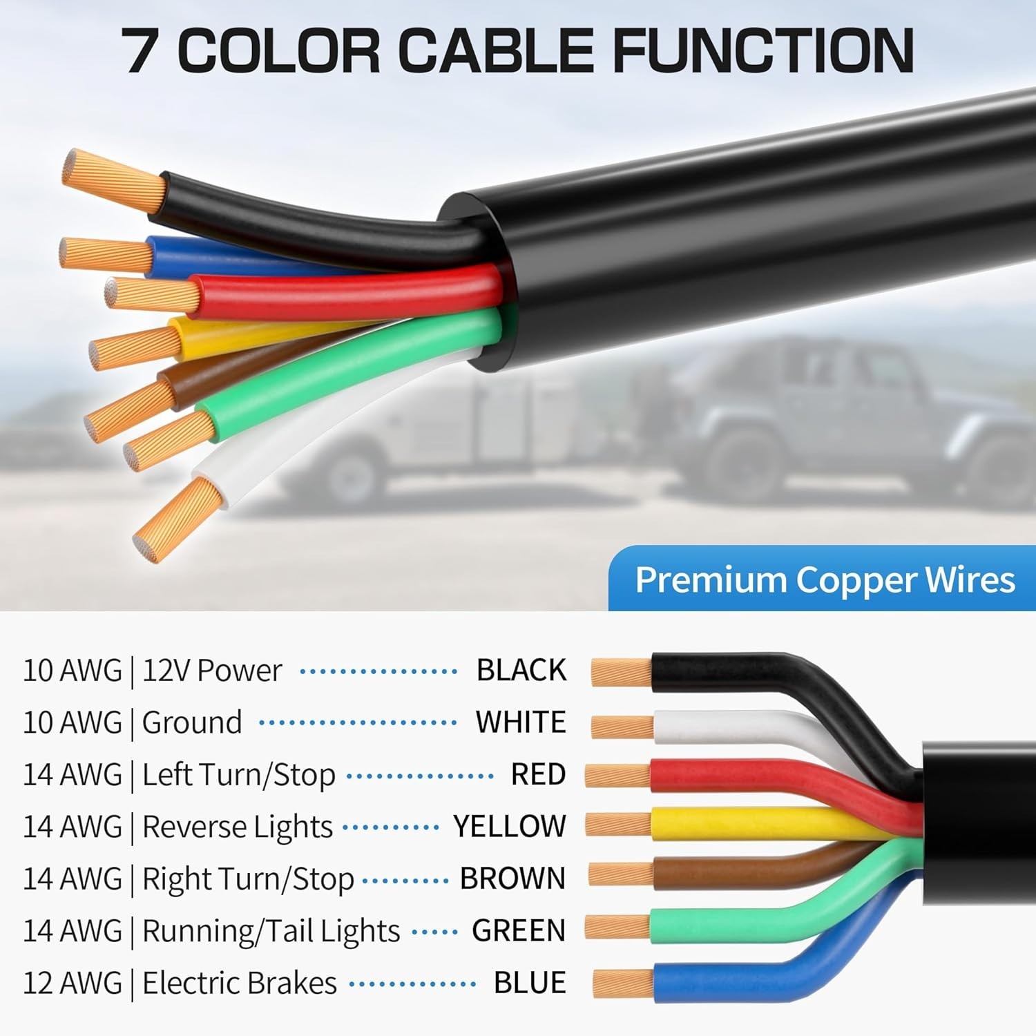 7 Way Trailer Wiring Harness Kit 8 Ft Trailer Cord With 7 Pin Trailer P