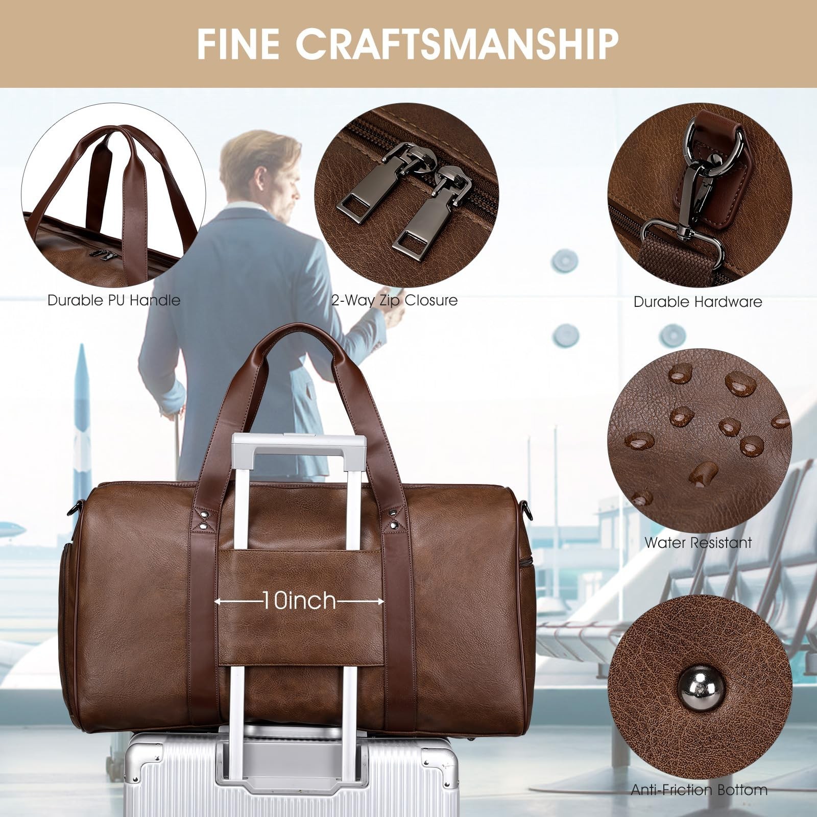 3PCS Faux Leather Weekender Bag for Women Men Travel Bag Overnight Bags | Lea…