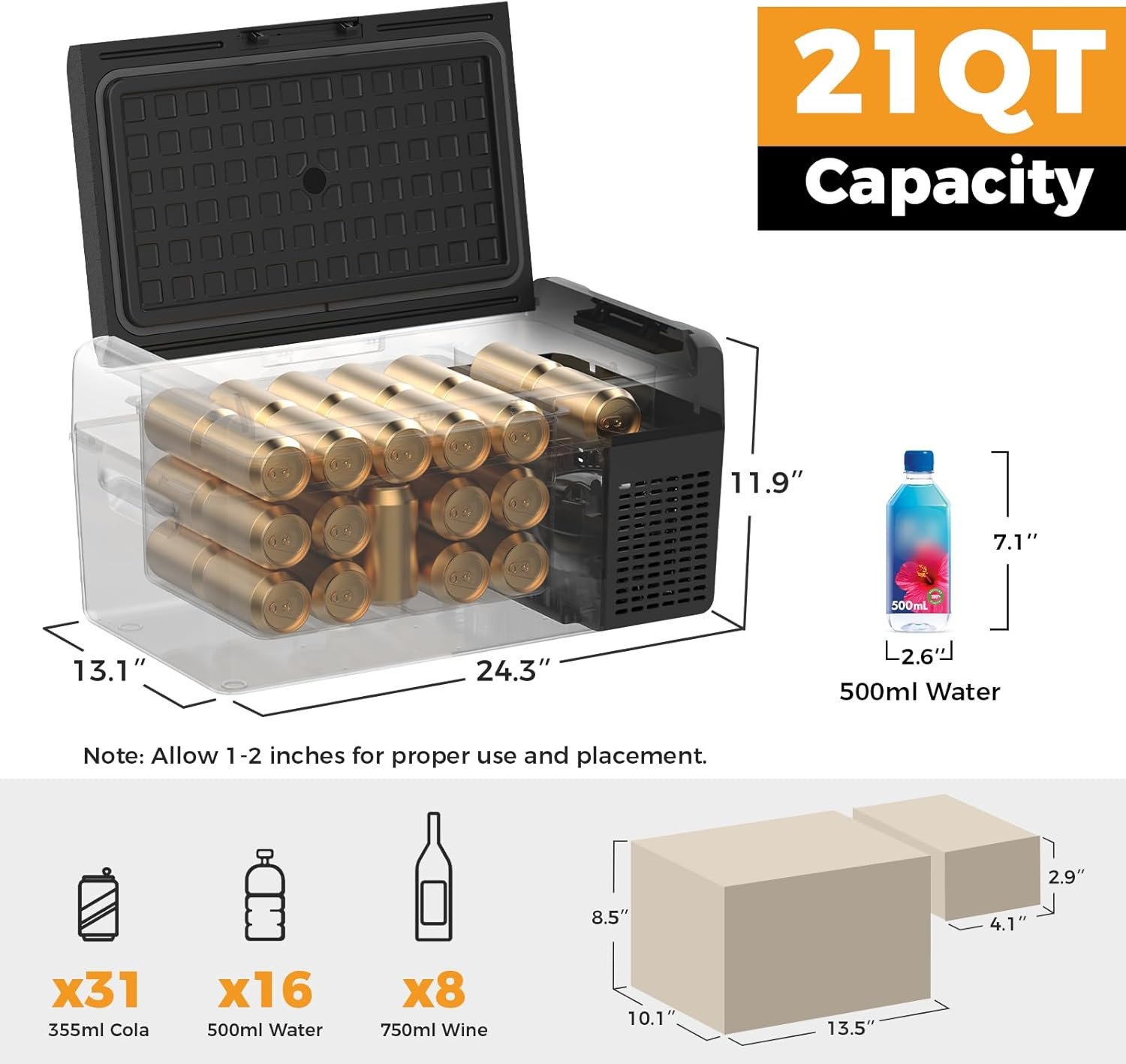 12V Refrigerator 21 Quart Portable Freezer 50 Hours Keep Cool,Electric Cooler fo