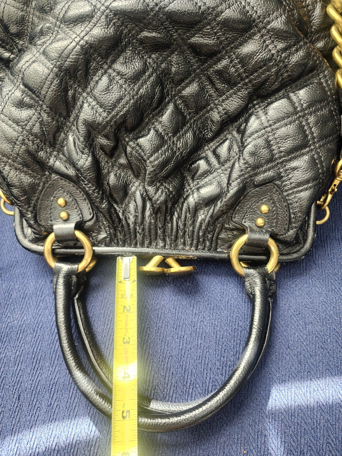 Marc Jacobs Black Quilted Satchel Gold Chain Hardware Designer Top Handle Italy