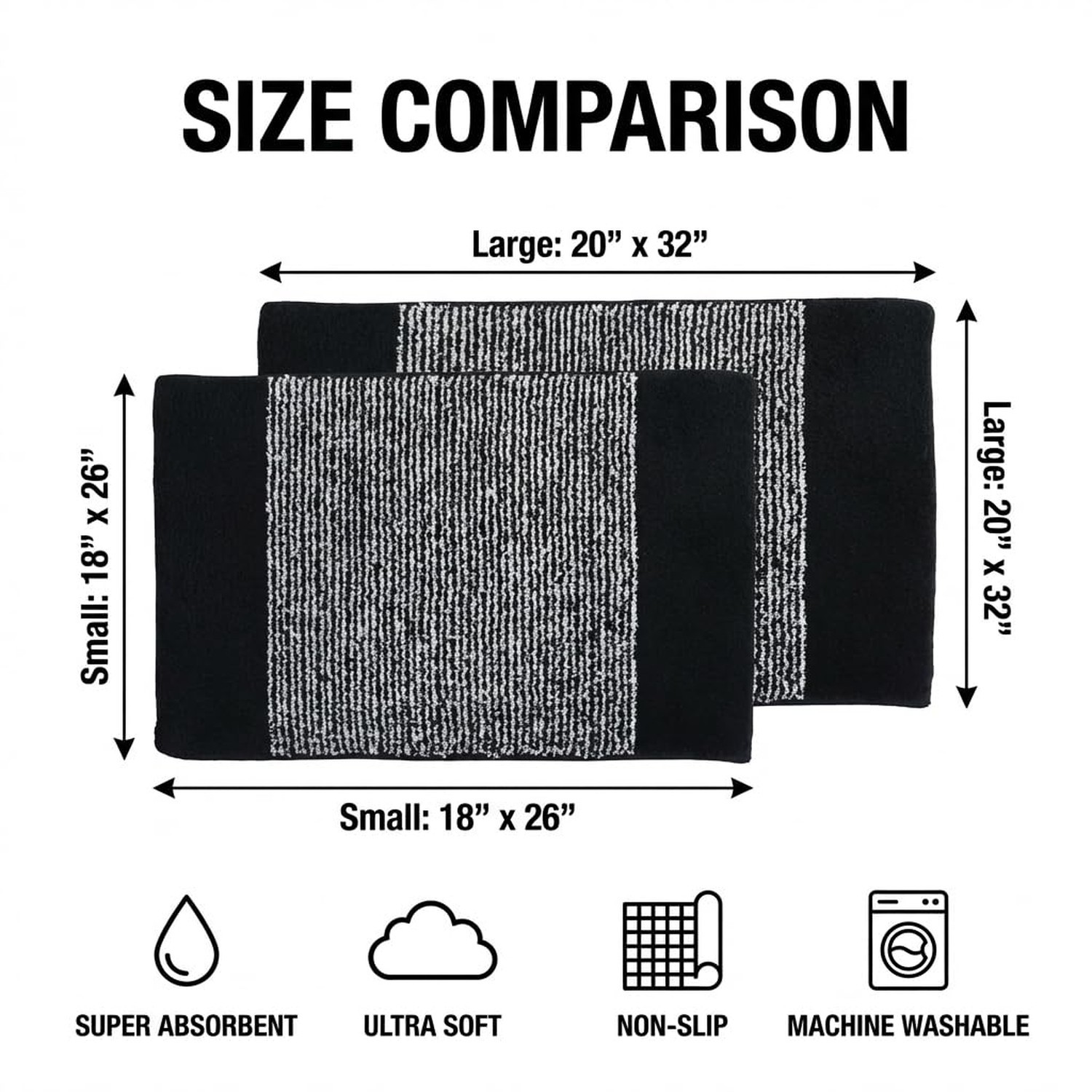 Bathroom Mat 32×20, Soft Absorbent Striped Bath Mats, Machine Washable Microf…