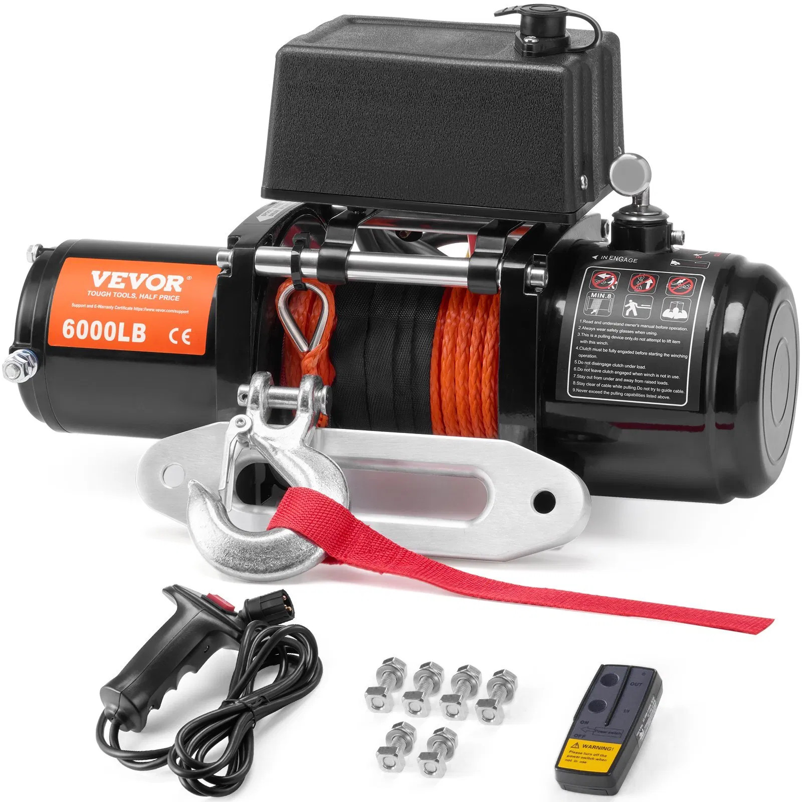 Electric Winch, 6000 lb, 12V DC Truck Winch with ?&brvbar;1/4 in x 55 ft Synthet
