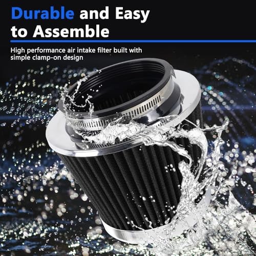 4-Inch Cold Air Intake Filter – Washable, High Performance, 3″ or 3 Short Black