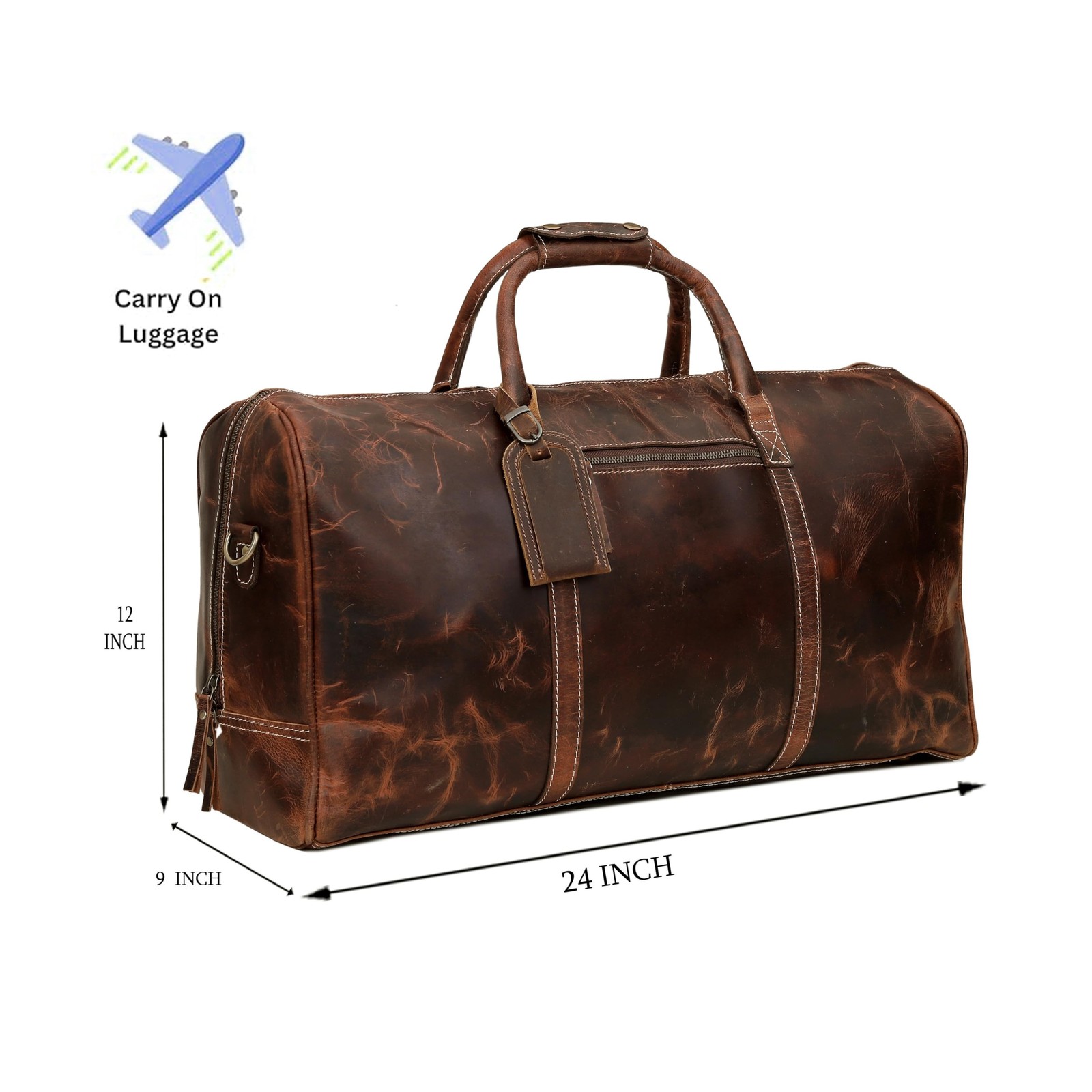 Leather 24 Inch Duffle Bag for Men and Women Large Carry On Luggage Weekender…