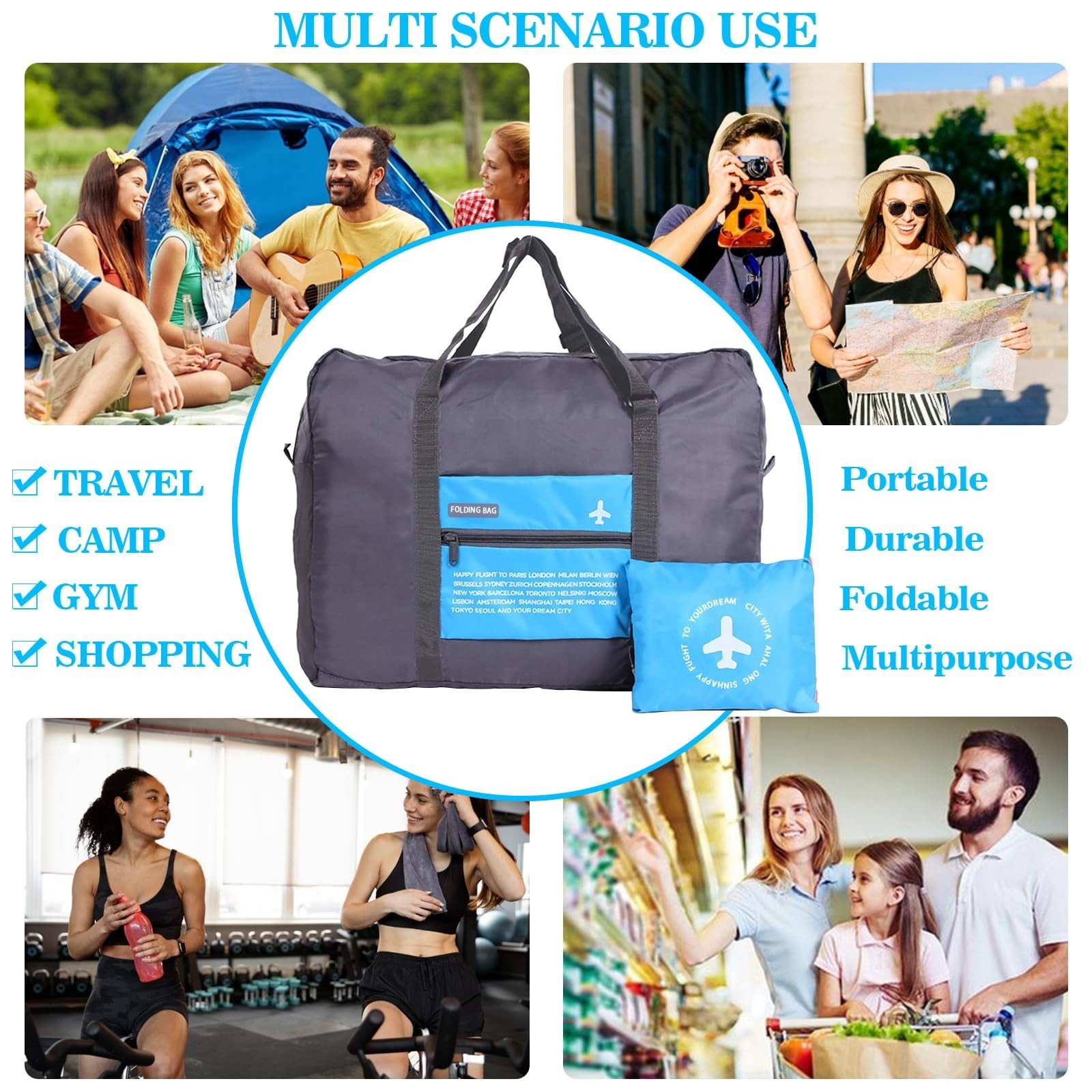 Foldable Travel Duffel Bag Sports Gym Tote Water Resistant Carry on Luggage b…