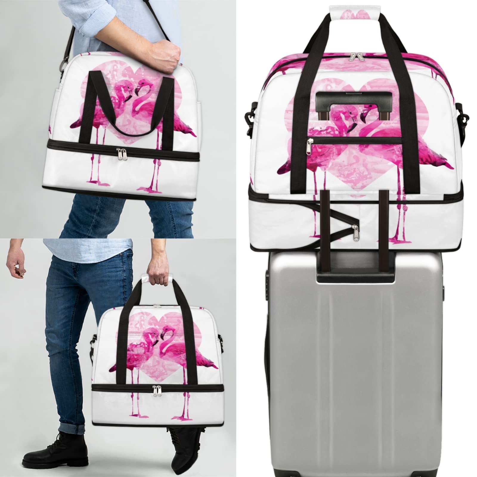 Couple Flamingo Foldable Travel Duffel Bag Tote Carry On Luggage Sports Gym B…