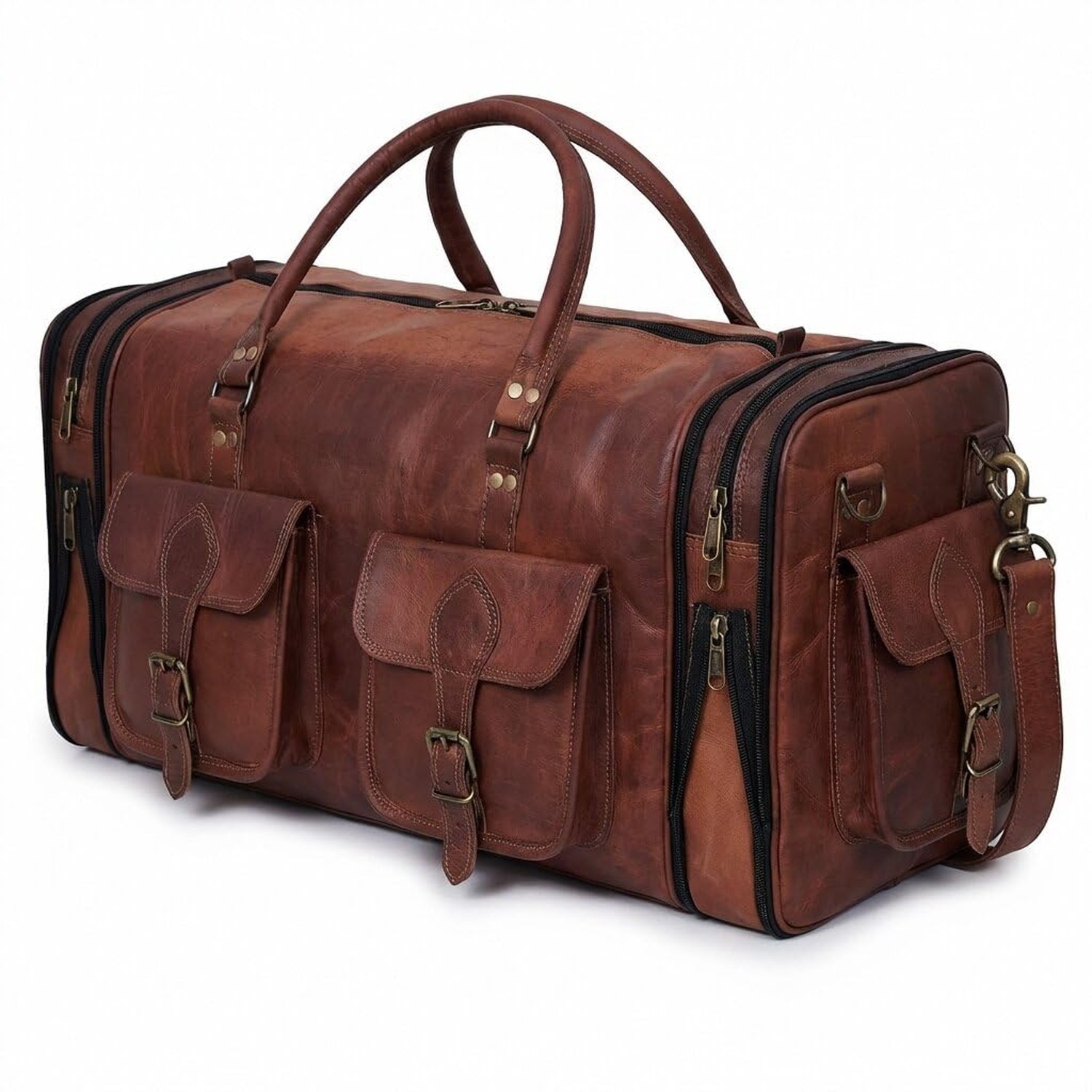 Weekender Leather Duffel Bag Overnight Women Men Girls Boys Vintage Travel Du…