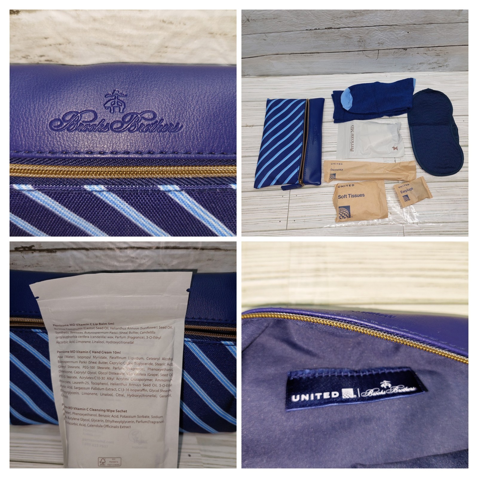 United Airlines Brooks Bros 1stClass Blue Zip Full Ammenity Travel Pouch/Kit NEW