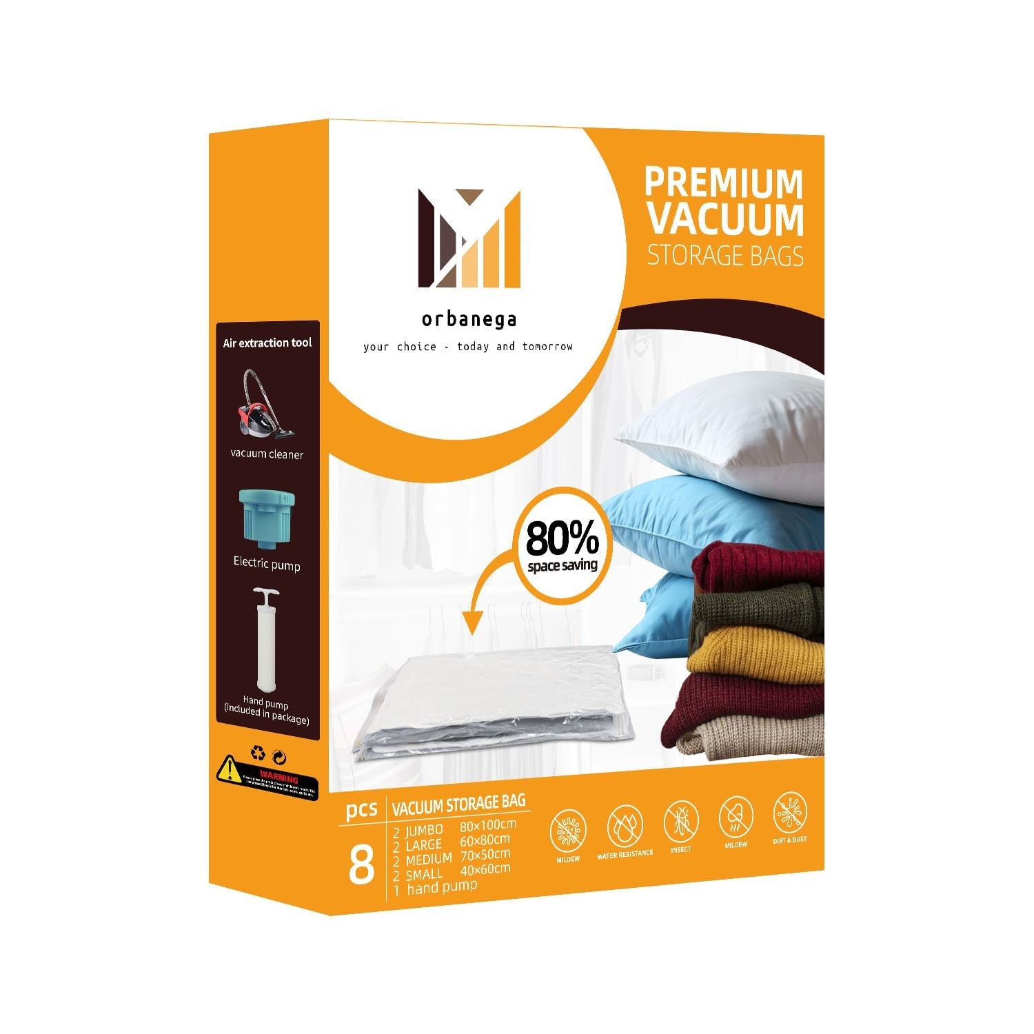 Vacuum Storage Bags,8 pack with Hand Pump .(2 Jumbo,2 Large,2 Medium,2 Small)…