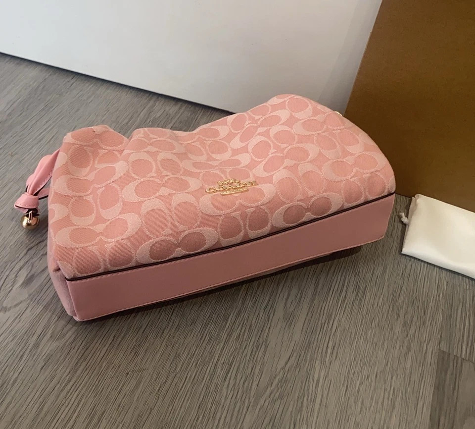 Faye Shoulder Bag Signature Denim Light Pink CER68 IMNH1 Auth New