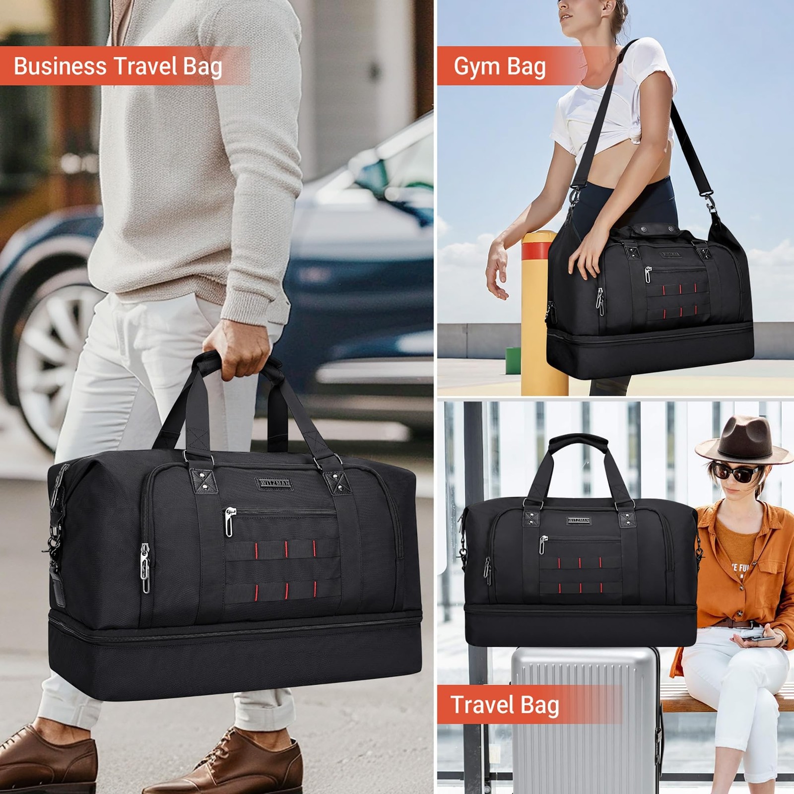 WITZMAN Nylon Duffle Bag for Men 55L with Toiletry Bag Sets Overnight Bag | M…