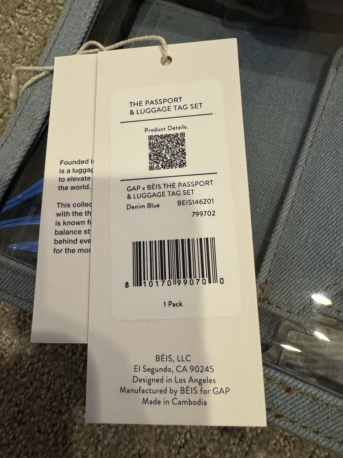 BÉIS x GAP Travel Passport and Luggage Tag Set Blue Denim GAP NWT!