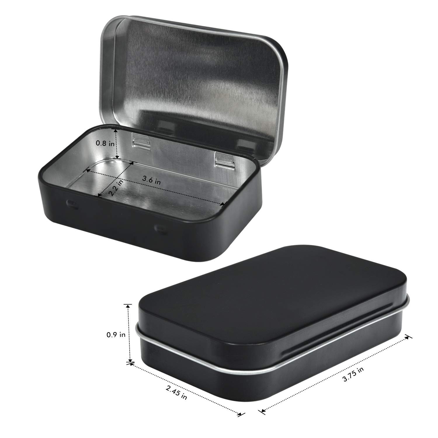 Metal Rectangular Empty Hinged Tins – Black Mini Portable Box Containers Smal…