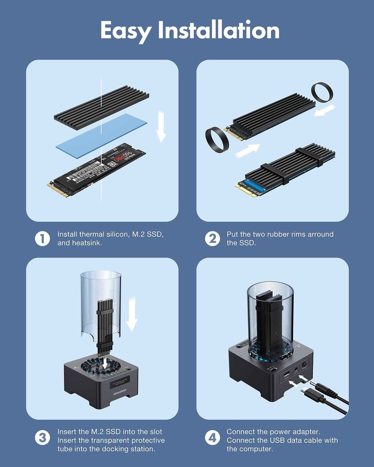 GRAUGEAR NVMe M.2 SSD Duplicator Dual-Bay Offline Clone Tool-Free, 20Gbps USB…