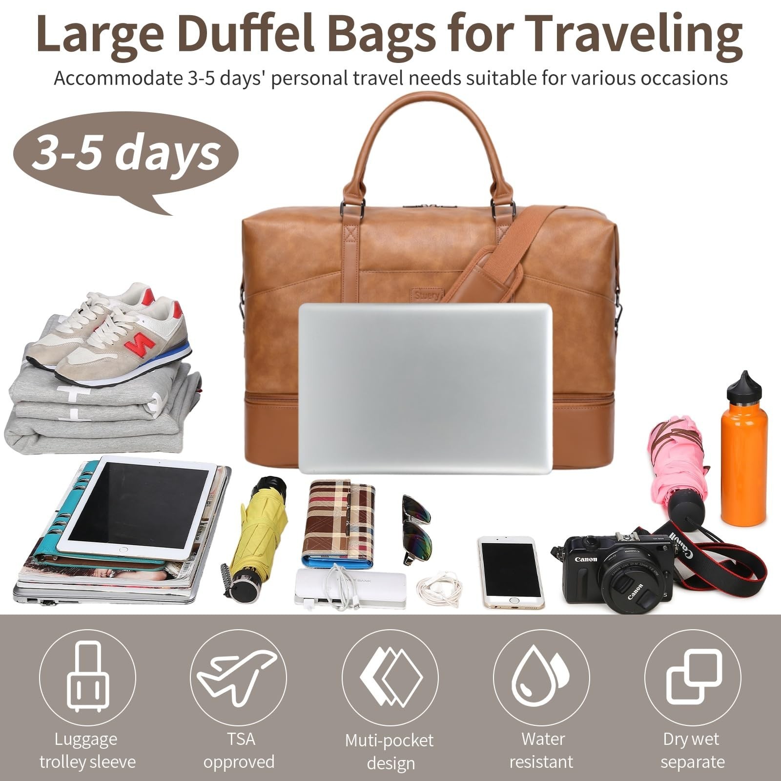 Faux Leather Weekender Bags for Women: Large Overnight Bags Travel Duffel Car…