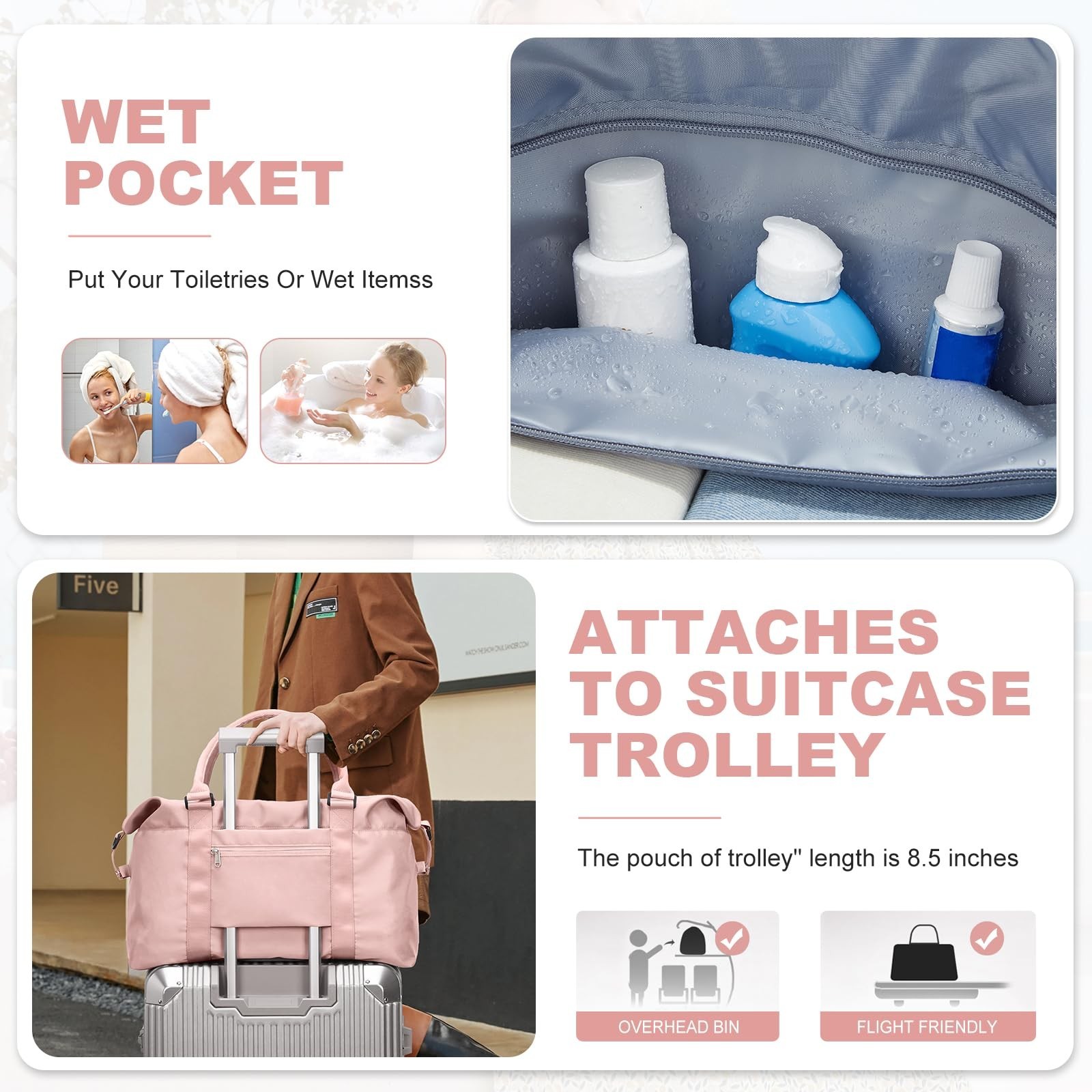 Travel Duffel Bag with Toiletry Bag,Weekender Overnight Carry-on Bag for Wome…