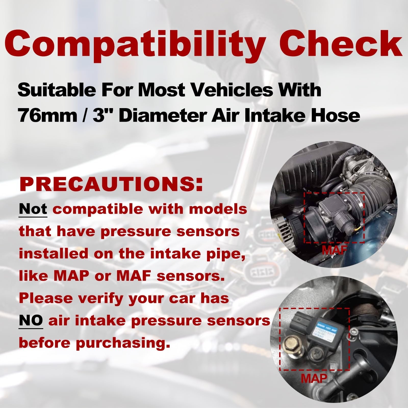 3 Inch (76MM) Cold Air Intake Kit Cold Air Intake Filter Cone Air Intake Tube…