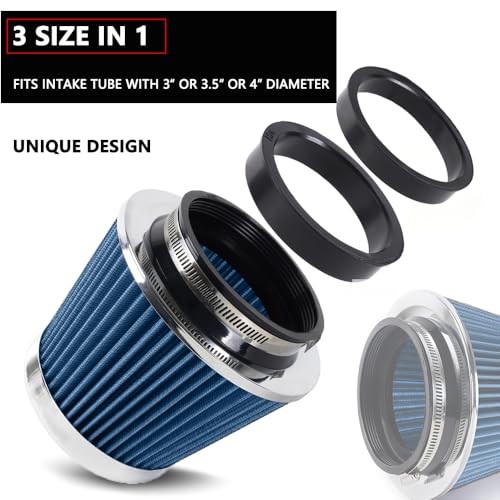 4-Inch Cold Air Intake Filter – Washable, High Performance, 3″ or 3 Short Blue