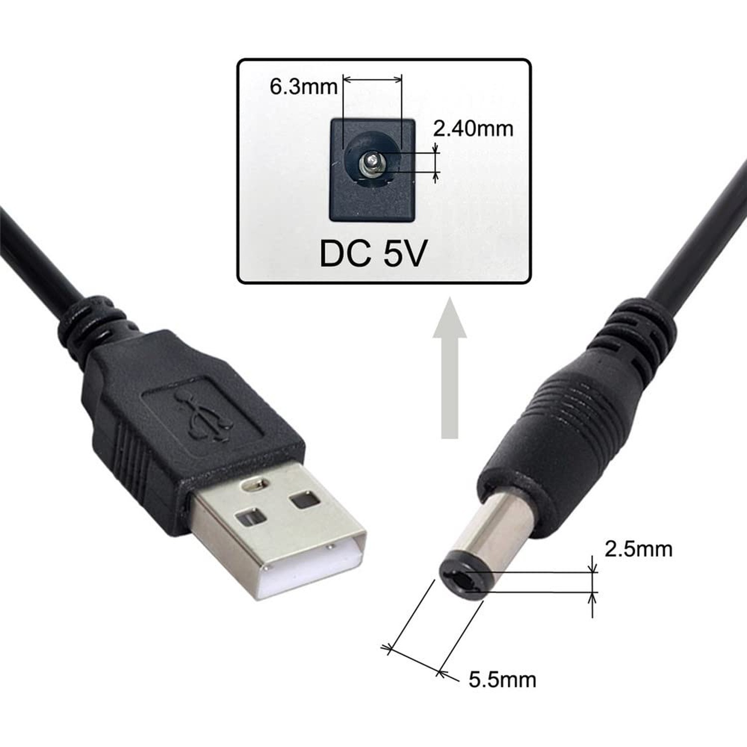 JSER USB 2.0 A Type Male to 5.5 x 2.5mm DC 5V Power Plug Barrel Connector Cha…