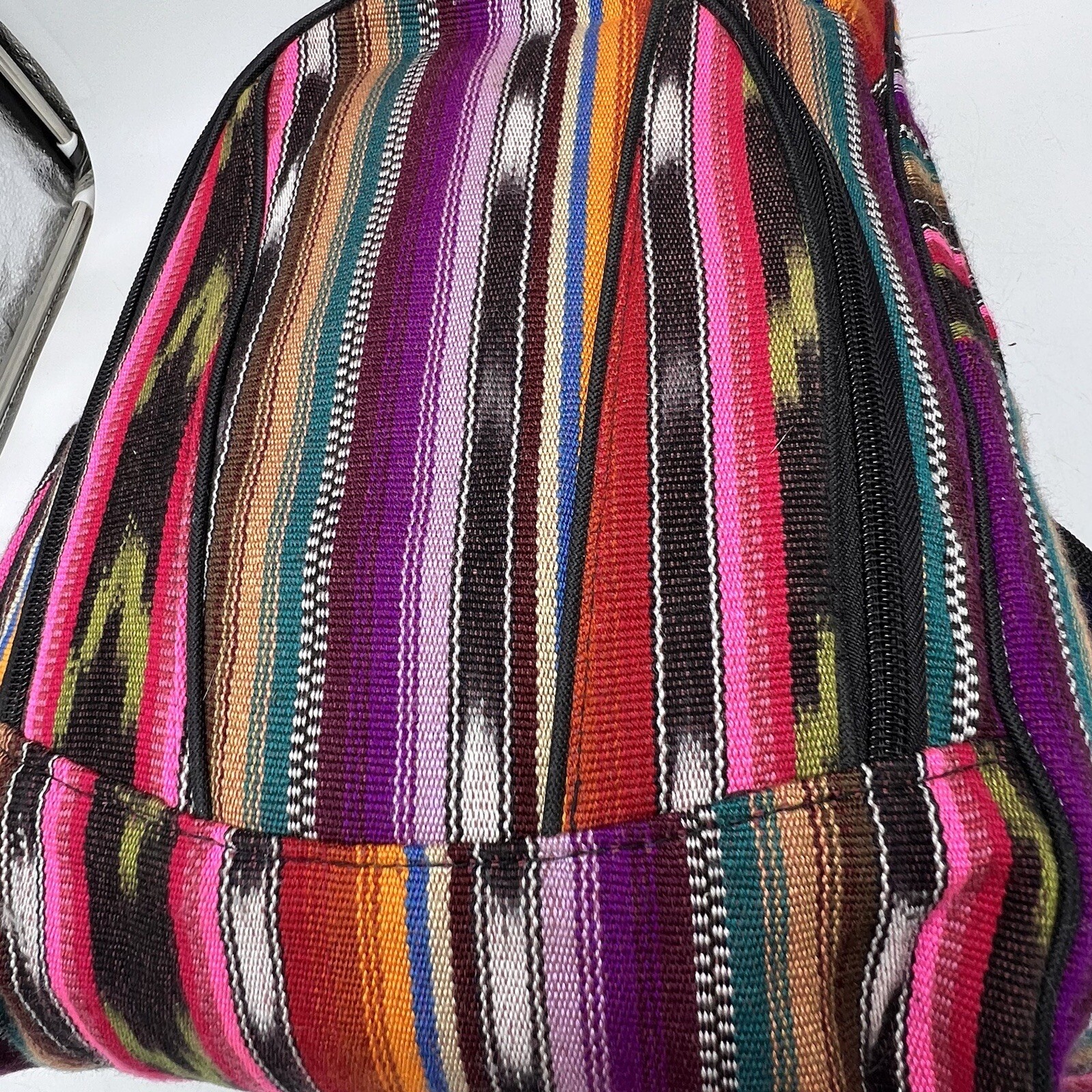 BackPack Guatemalan Full Zip Cotton Adjustable Straps 3 Compartments Colorful