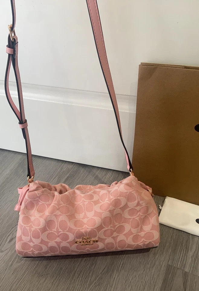 Faye Shoulder Bag Signature Denim Light Pink CER68 IMNH1 Auth New
