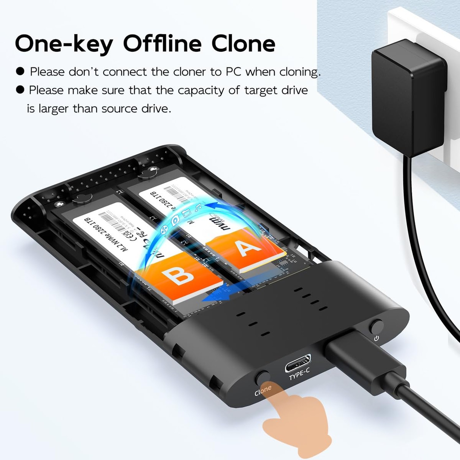MAIWO Dual Bay M.2 NVMe SSD Enclosure with Offline Clone, 20Gbps USB3.2 GEN2x…