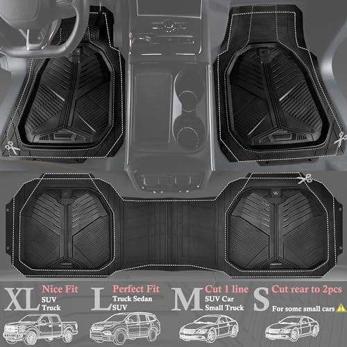 CAR PASS Heavy Duty Rubber Car Mats with Cargo Liner, Deep-Dish Car Floor Mats