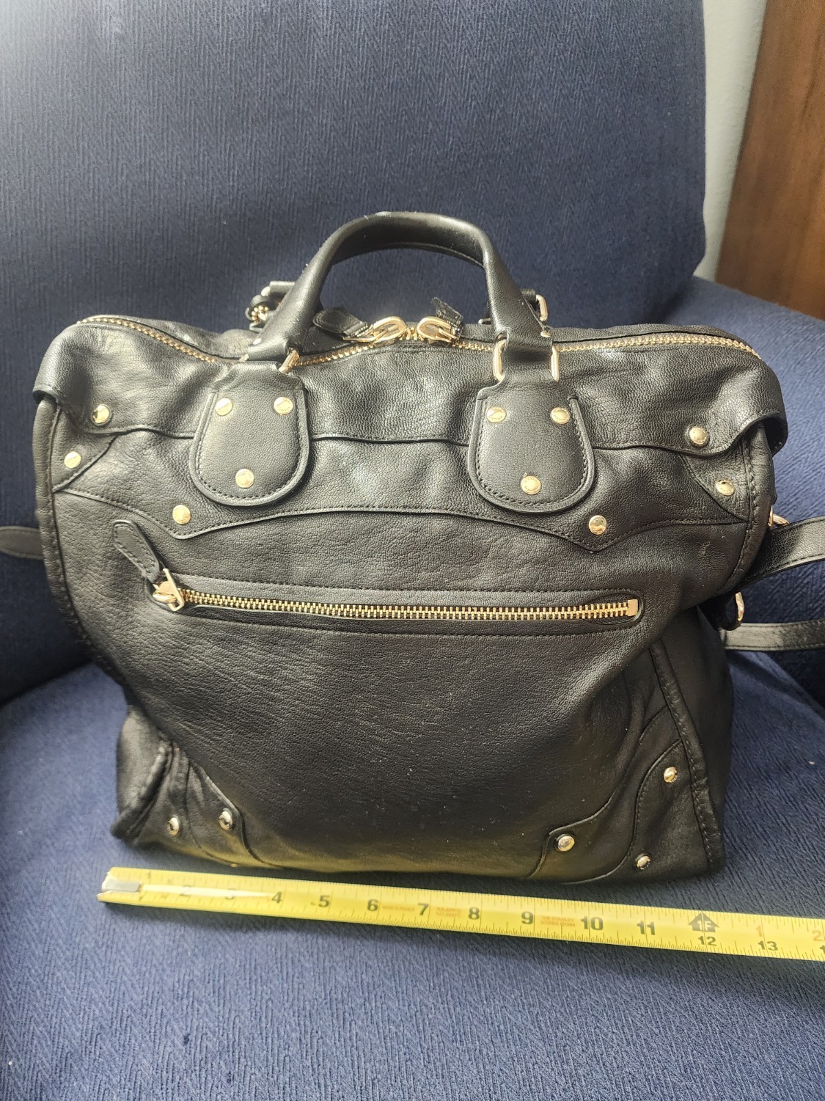Coach Black Satchel Top Handle Gold Hardware Studded Accents Detachable Strap