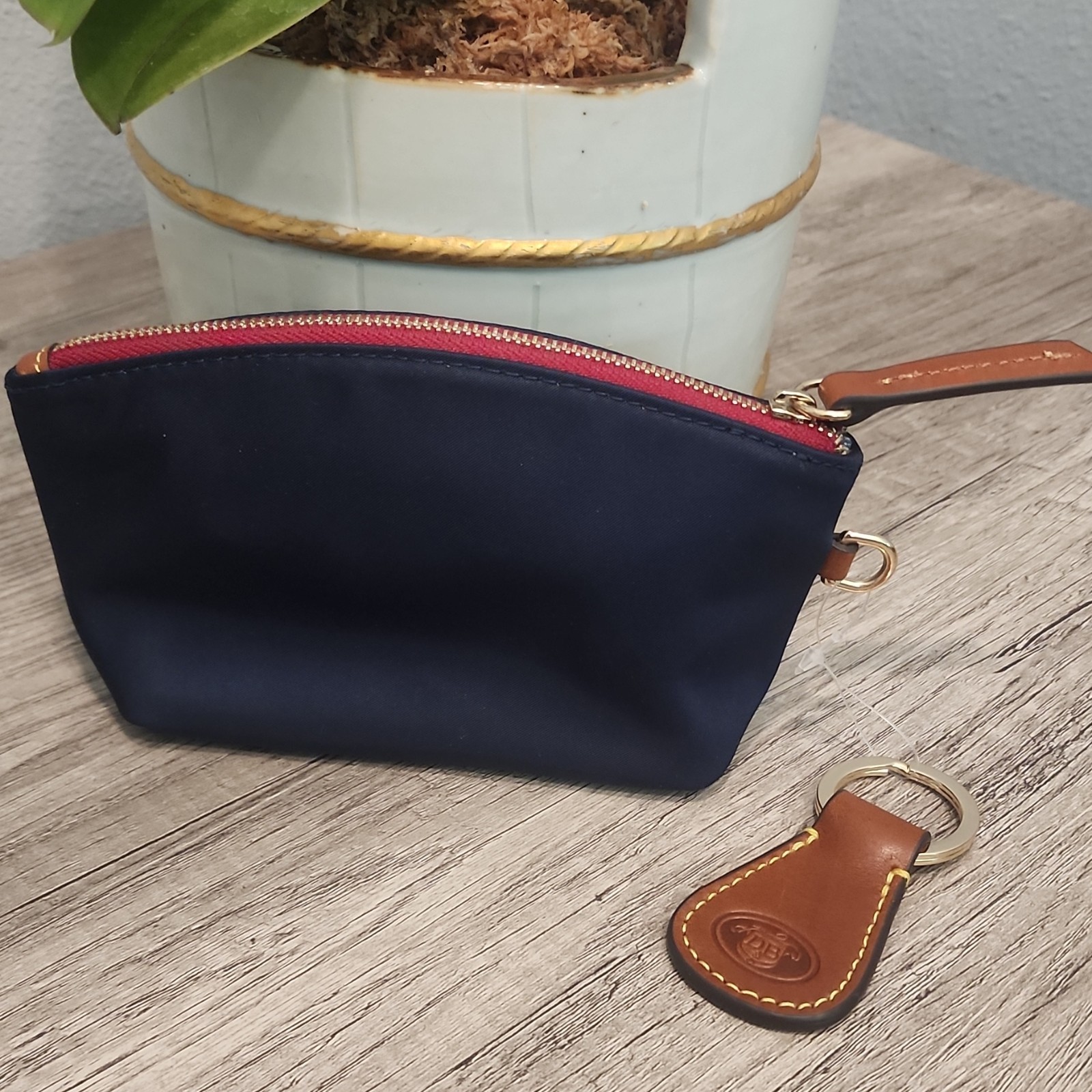 Dooney & Bourke Striped Zip Keychain Pouch Keyring, Blue/Brown Women