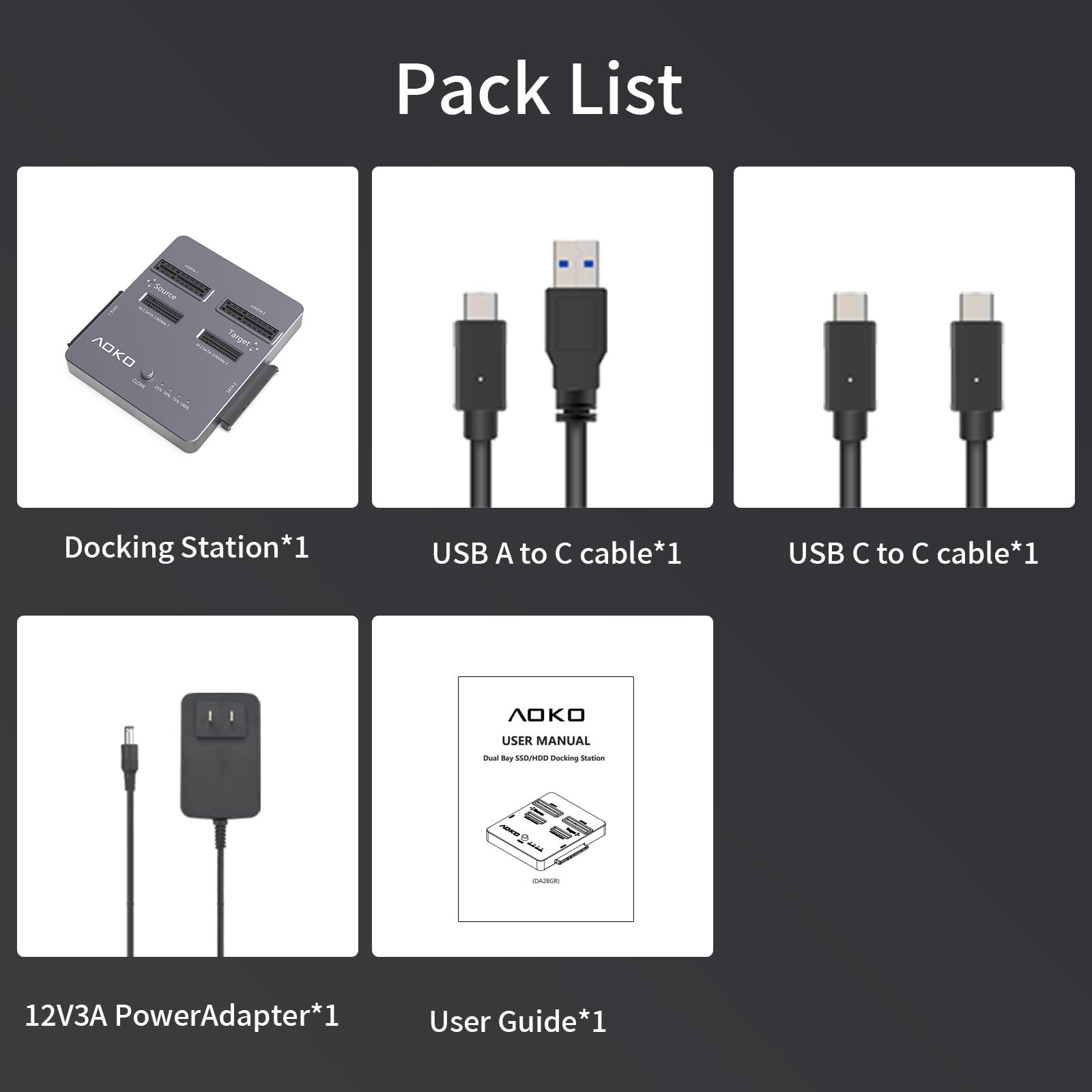 AOKO M.2 NVMe SSD Cloner, Dual-Bay 4-in-1 Hard Drive Docking Station,Hard Dri…
