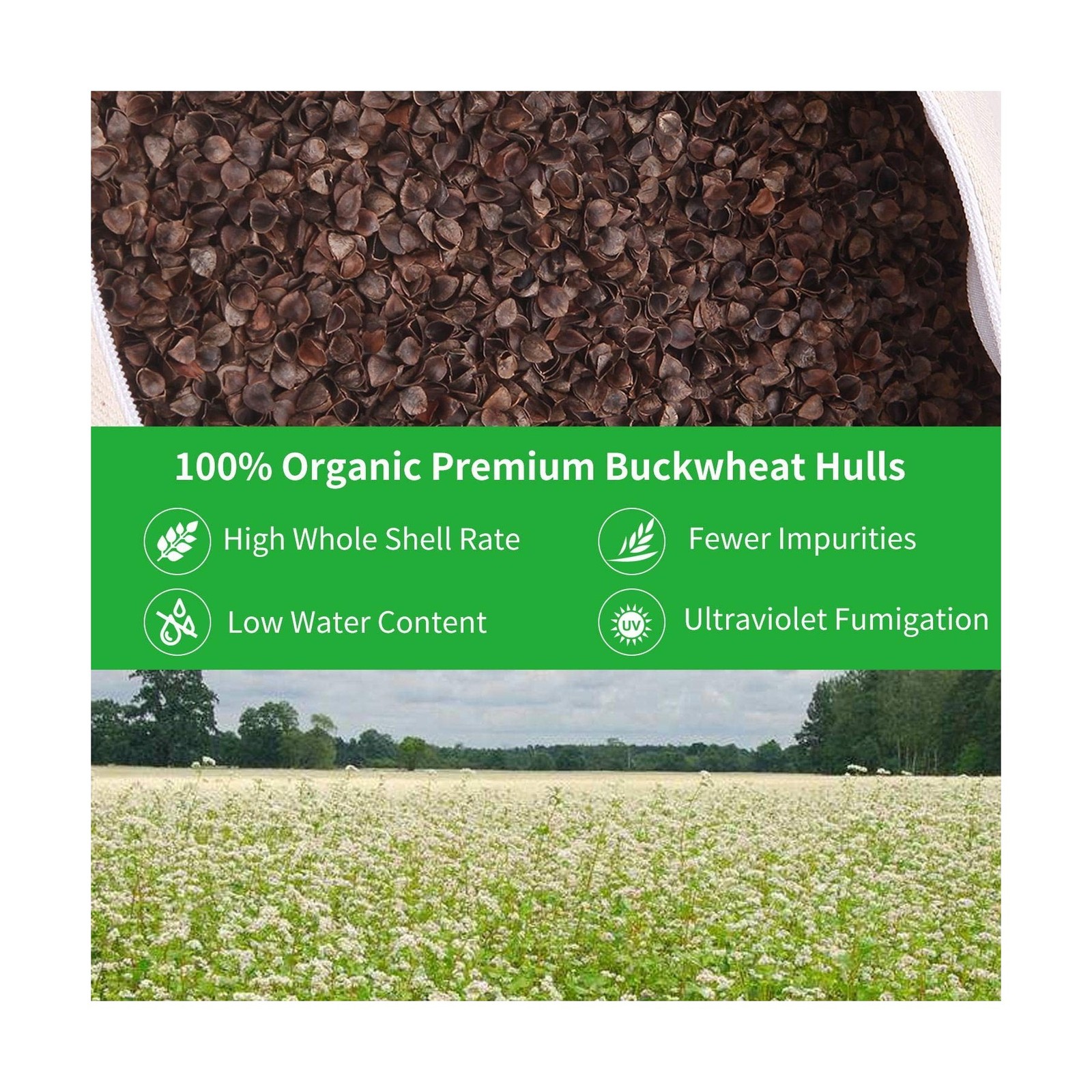 Organic Buckwheat Bolster (24X10.5X5.5 in) Supportive Rectangular M… Fast Ship