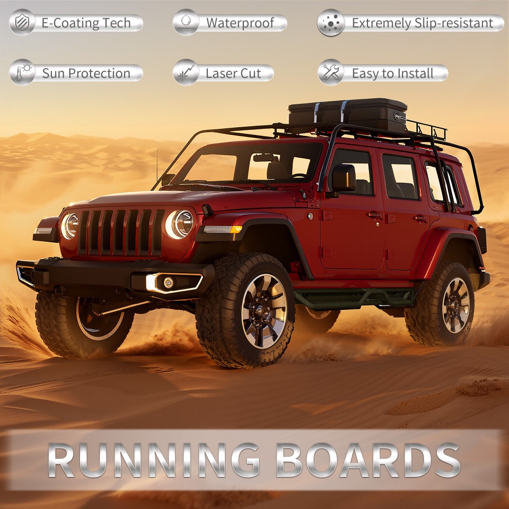 2PCS Running Boards Nerf Bars Side Steps For 2018-2026 Jeep Wrangler JL 4 Door