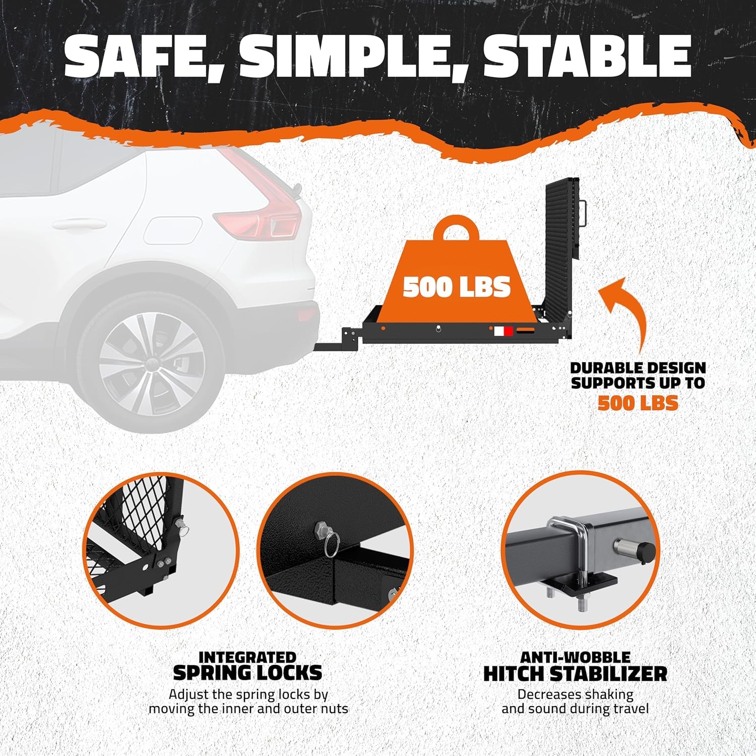 Mockins 40″x40″x4″ Square Trailer Hitch Cargo Carrier with Ramp | 500lbs Cap Ste