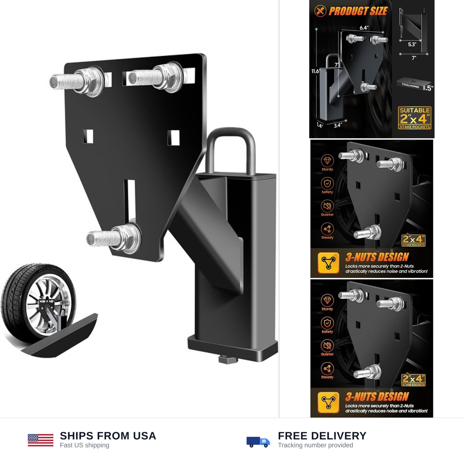 Stake Pocket Spare Tire Mount, Trailer Spare Tire Mount Fit 4 5 6 8 Lugs Trai…