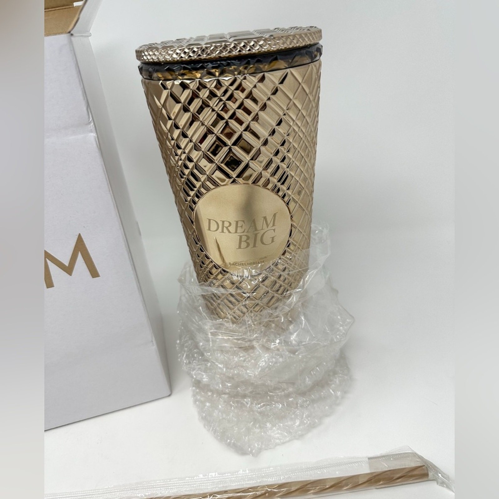 NEW Rachel Miriam Dream Big Gold Tone Reusable Tumbler – New, MSRP $48