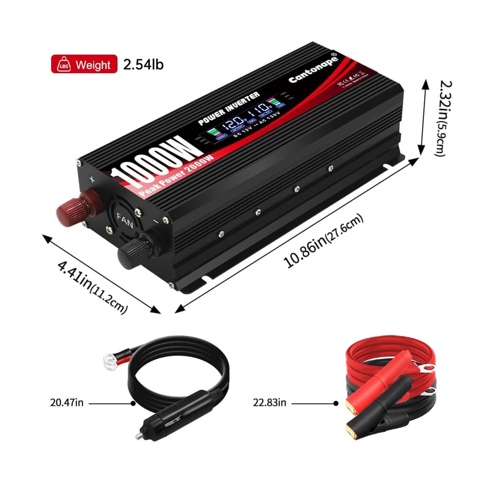 Cantonape 1000 Watt Power Inverter DC 12V to 110V/120V AC Car Inverter with L…