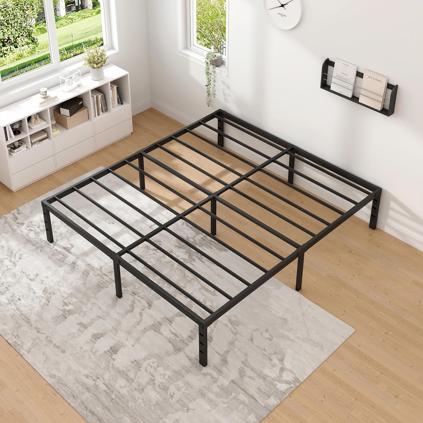 Metal Bed Frame,Queen Size Bed Frame with Storage Space,Heavy Duty Sturdy Mat…