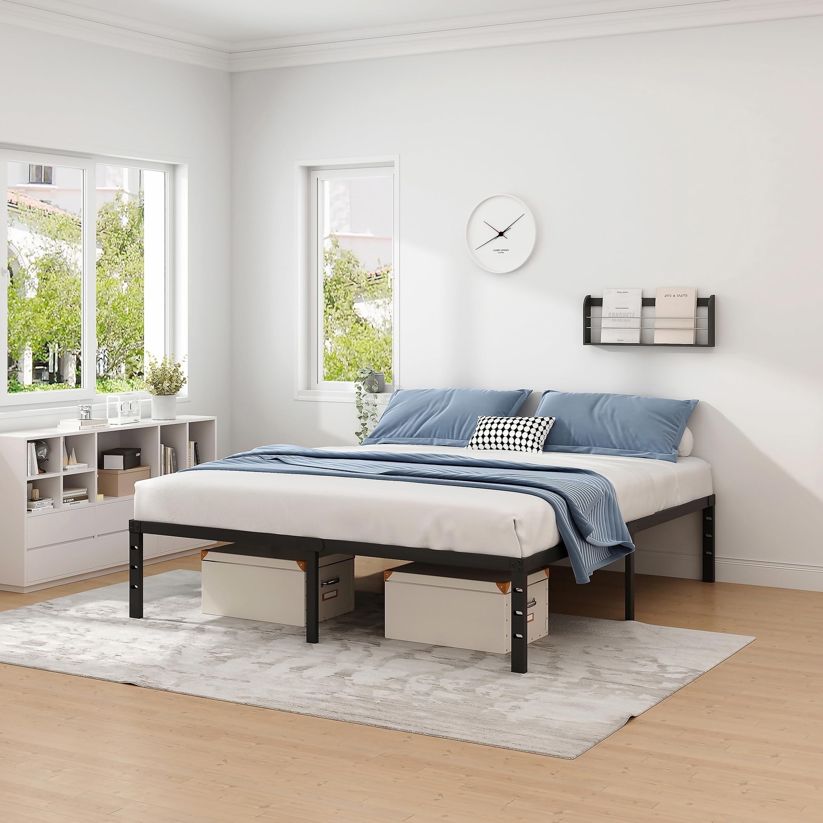 Metal Bed Frame,Queen Size Bed Frame with Storage Space,Heavy Duty Sturdy Mat…